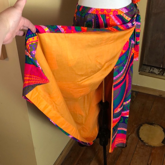 ❌Sold❌VINTAGE 60s Leslie Fay 5th Ave NYC GROOVY Wrap Tie Maxi Skirt Vivid Swirl - Picture 3 of 16